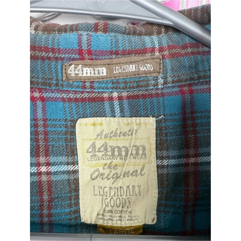 Shirt button up collared Mens Plaid Flannel Shirt - Brown & Blue red 44mm